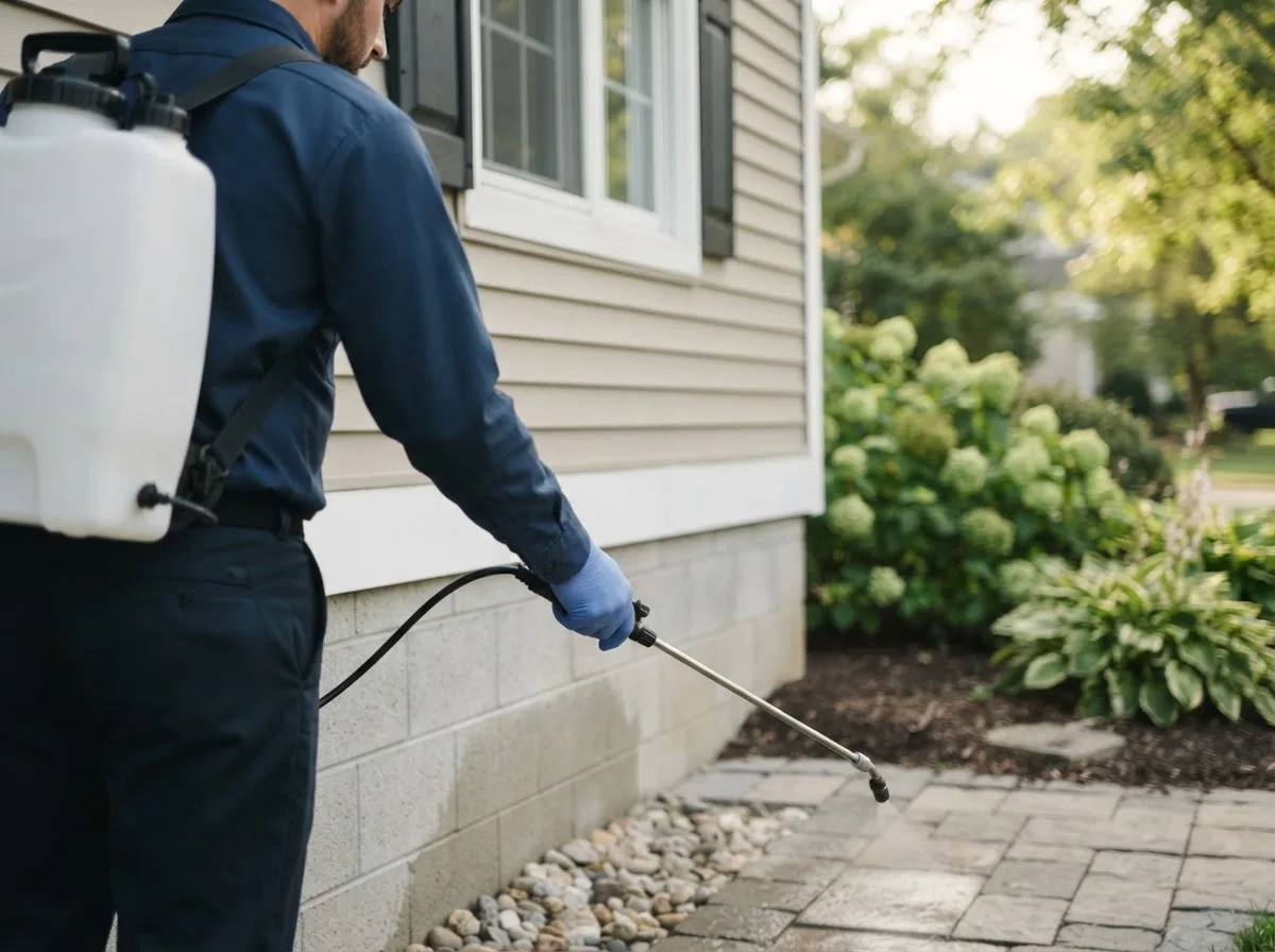 Pest control technician inspecting a home in Vanduser, MO